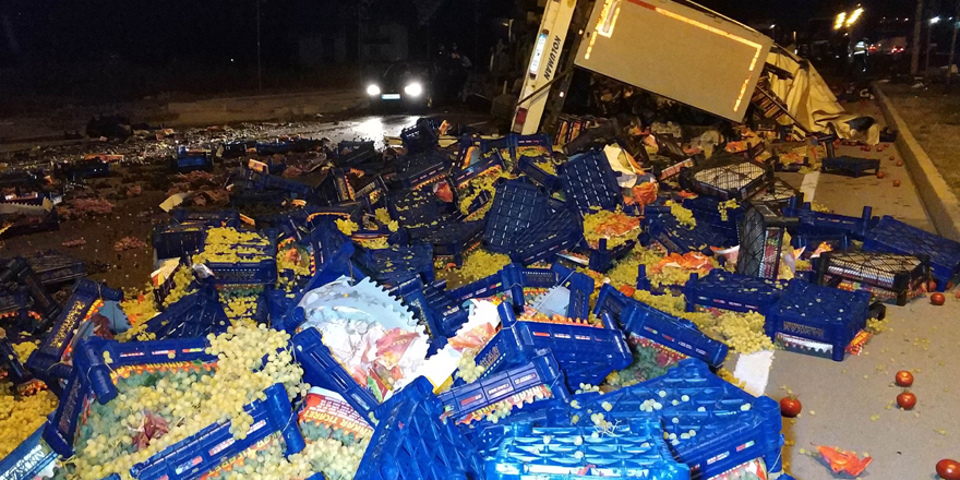 Samsun'da üzüm yüklü tır yola devrildi: 1 yaralı