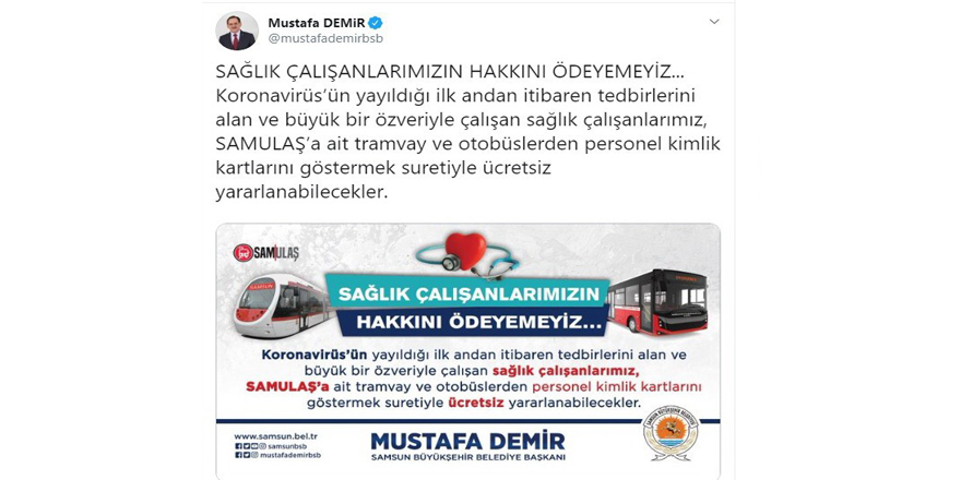 Samsun'da sağlık çalışanlarına ücretsiz ulaşım müjdesi
