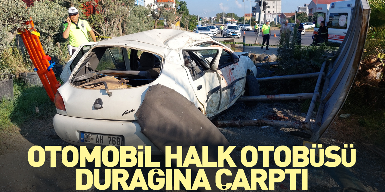 Halk otobüsü durağına çarptı