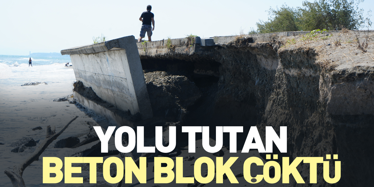 Yolu tutan beton blok çöktü