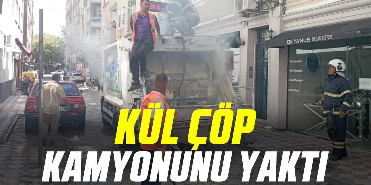 Kül çöp kamyonunu yaktı