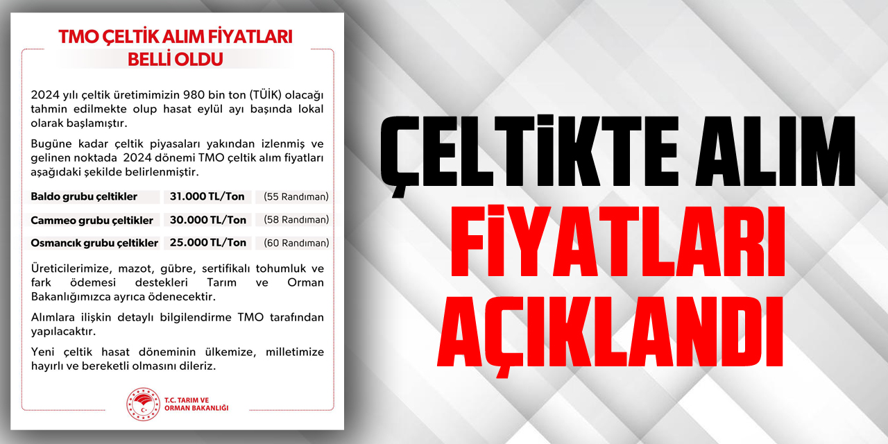 Çeltikte alım fiyatları açıklandı