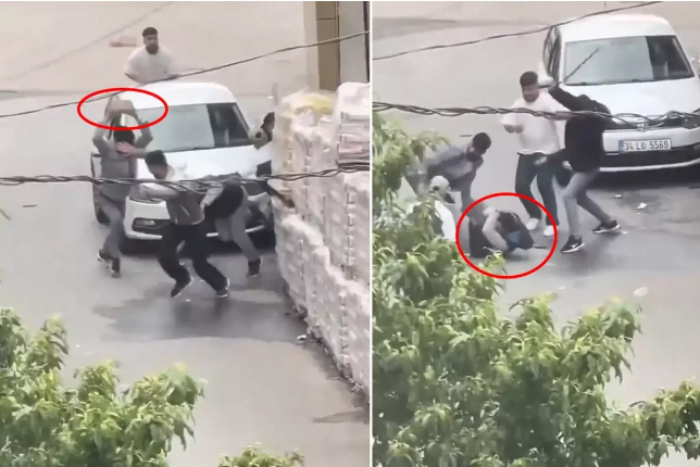 KALDIRIMDAN SÖKÜLEN TAŞLA BAŞINA VURDULAR