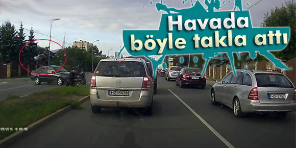 Motosiklet sürücüsü havada taklalar attı