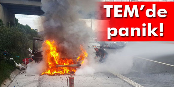 TEMde panik: Yol ortasında cayır cayır yanmaya başladı