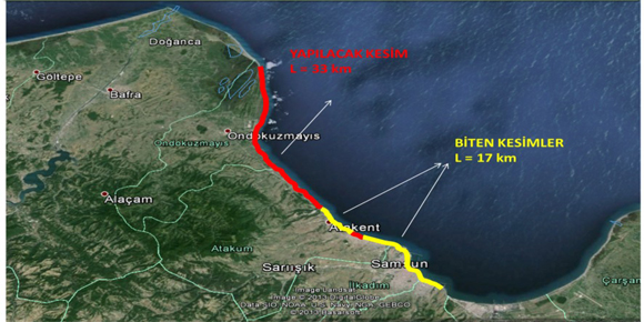 Samsun’da 50 kilometrelik sahil düzenlemesinin 17 km’si tamam