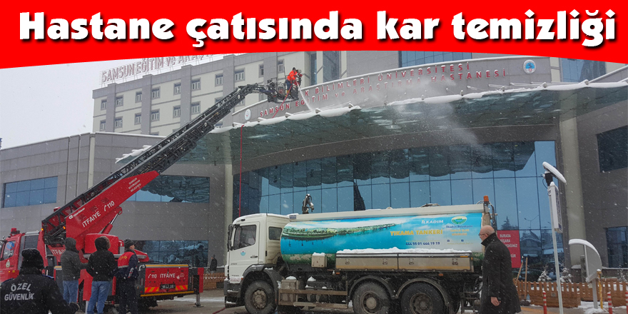 Hastane çatısında kar temizliği