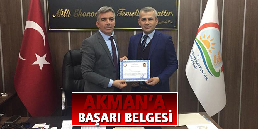 Vali Kaymak’tan Akman’a başarı belgesi