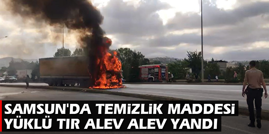 Samsun'da temizlik maddesi yüklü tır alev alev yandı