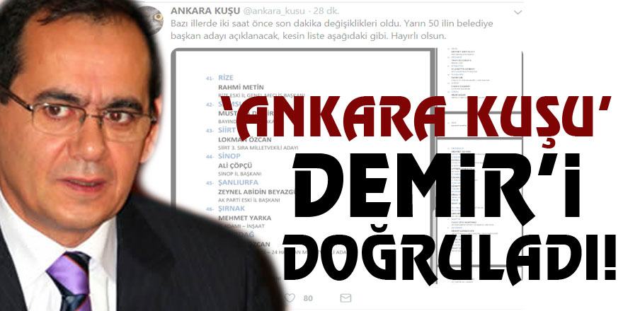 ‘Ankara Kuşu’ Demir’i doğruladı!