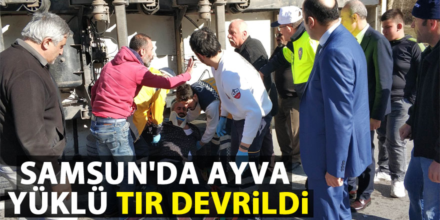 Samsun'da ayva yüklü tır devrildi: 1 yaralı