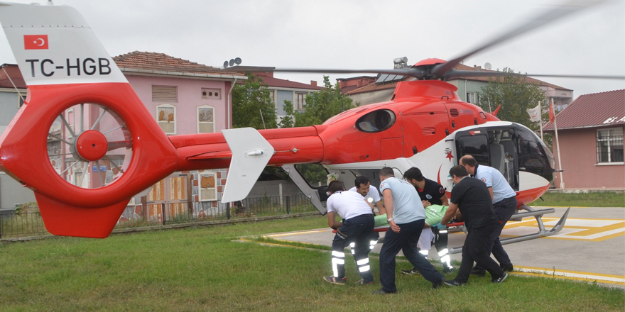 Yaralanan motosiklet sürücüsü için helikopter havalandı 