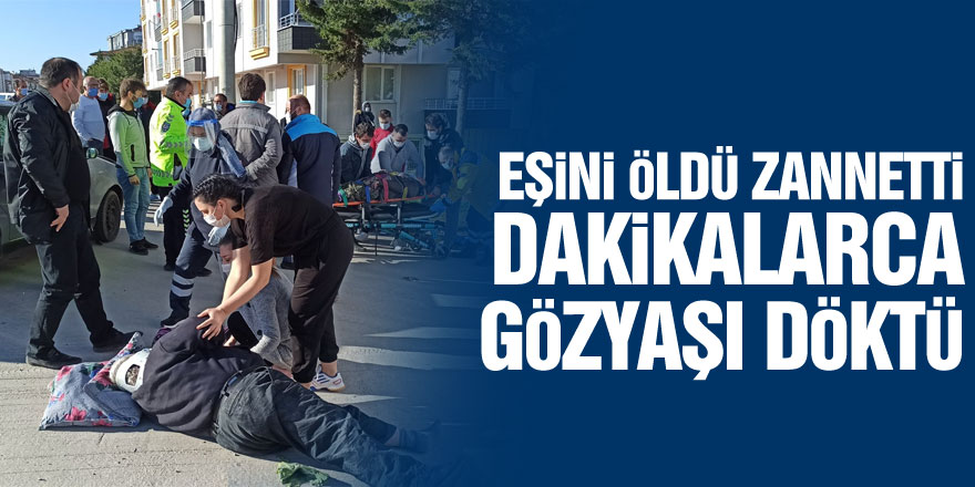 Kazada eşinin öldüğünü zanneden motosiklet sürücüsü dakikalarca gözyaşı döktü