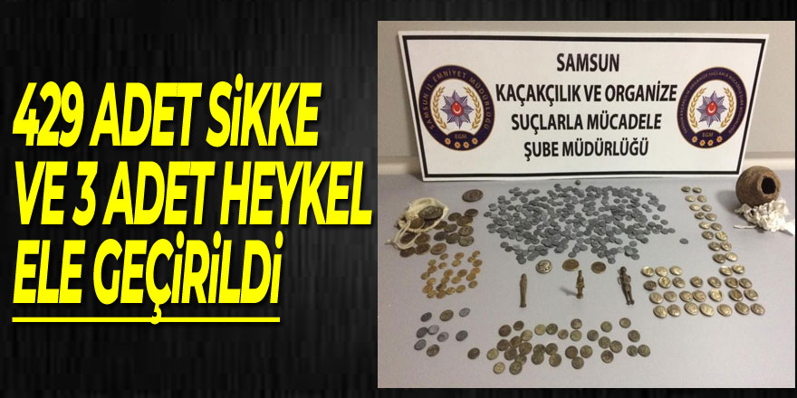 Şüpheli araçtan 429 adet sikke ve 3 adet heykel ele geçirildi