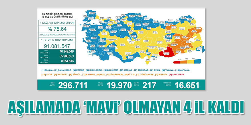 Karadeniz’de aşılamada ‘mavi’ olmayan 4 il kaldı 