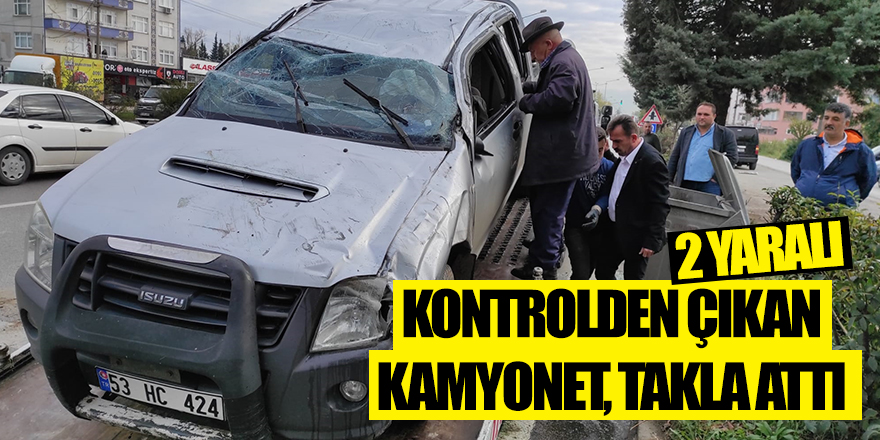 Kontrolden çıkan kamyonet, takla attı 