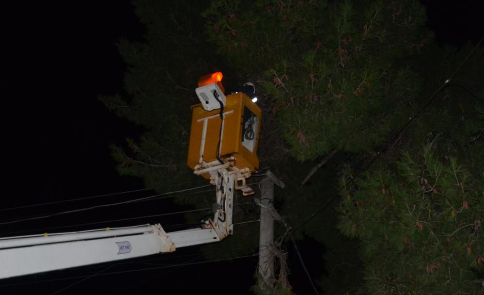 Elektrik direğinde kısa devre sonucu çıkan kıvılcımlar ekipleri alarma geçirdi