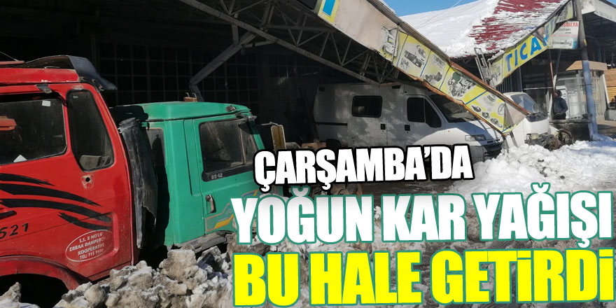 Çarşamba'da yoğun kar yağışı nedeniyle iş yerinin sundurması çöktü