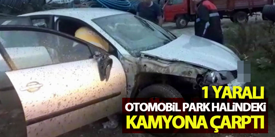 Yoldan çıkan otomobil park halindeki kamyona çarptı: 1 yaralı