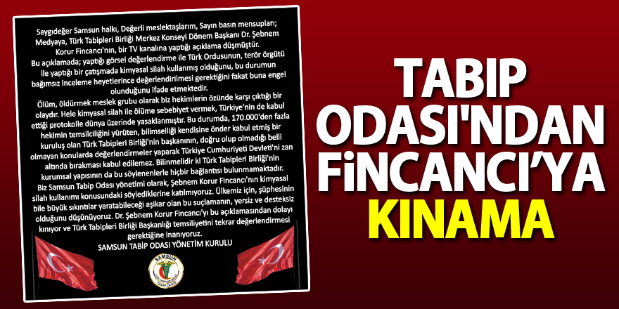 Samsun Tabip Odası'ndan Fincancı’ya kınama