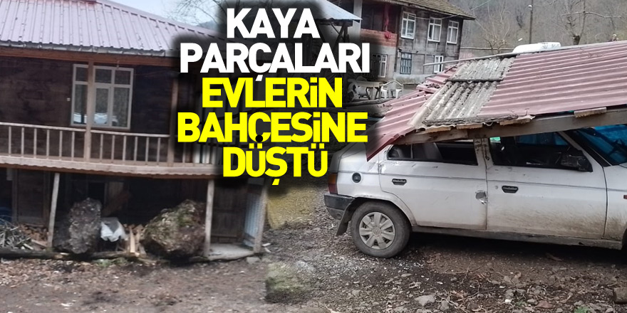 Kaya parçaları evlerin bahçesine düştü