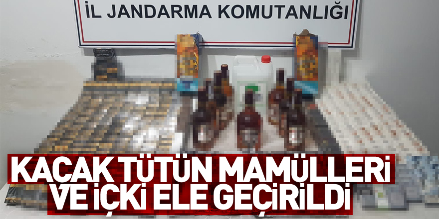 jandarma kaçak tütün mamülleri ve içki ele geçirdi