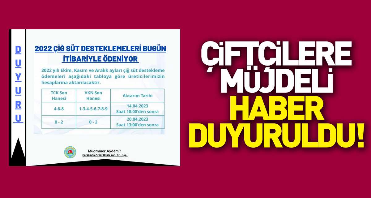 ÇİFTÇİLERE MÜJDELİ HABER DUYURULDU!