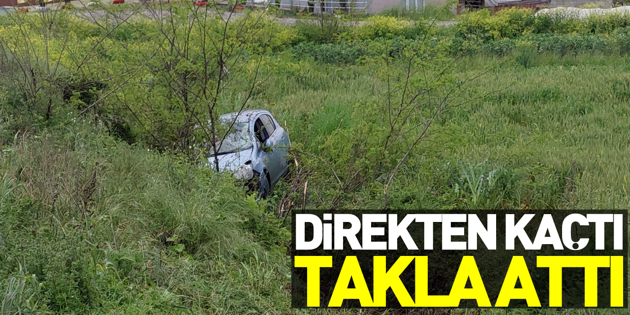 Kazada yola düşen direkten kaçan otomobil takla attı: 1 yaralı